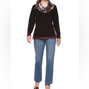 Heidi Cowl Red and Teal Neck Top by Parsley & Sage| Sz Large